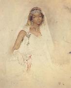 Mariano Fortuny y Marsal Portrait d'une jeune fille marocaine,crayon et aquarelle (mk32) oil